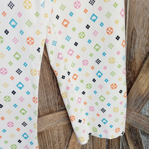 ENVY Vintage Y2k Capri Pants Size 8 White Bootleg Designer Style Geometric Print - Picture 5 of 10